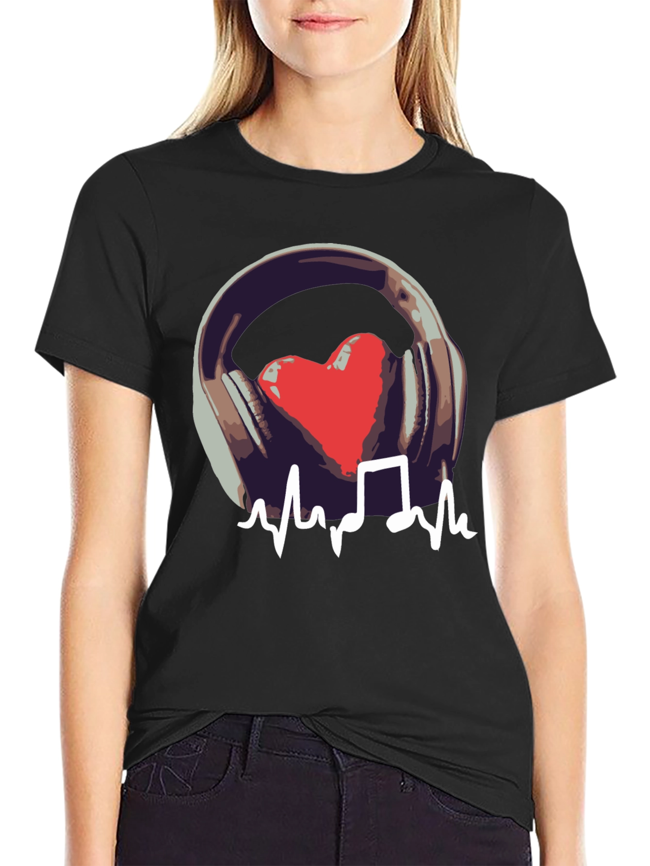 Music Heartbeat Graphic Black T-Shirt