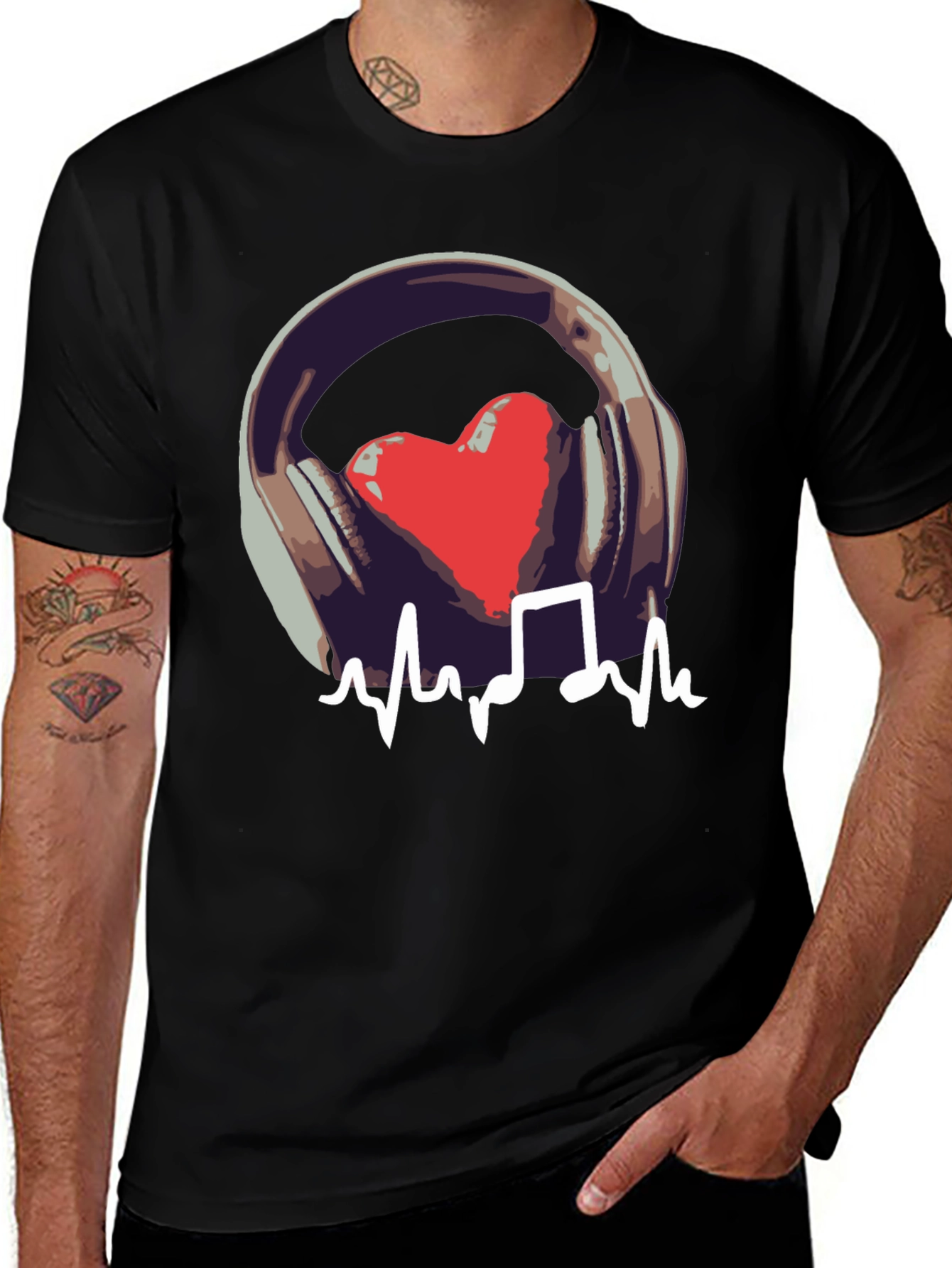 Music Heartbeat Graphic Black T-Shirt