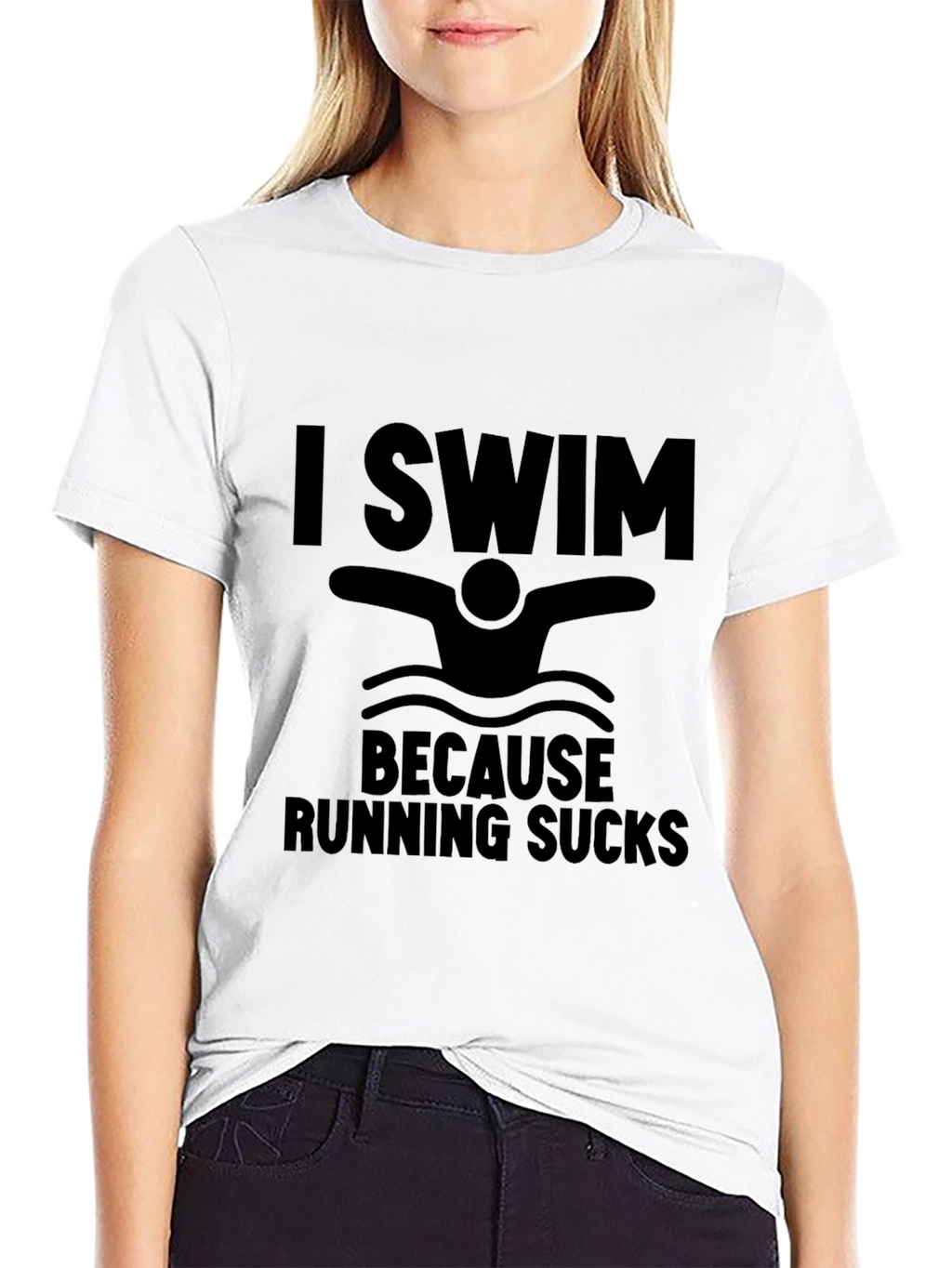 I Swim Because Running Sucks Black T-Shirt