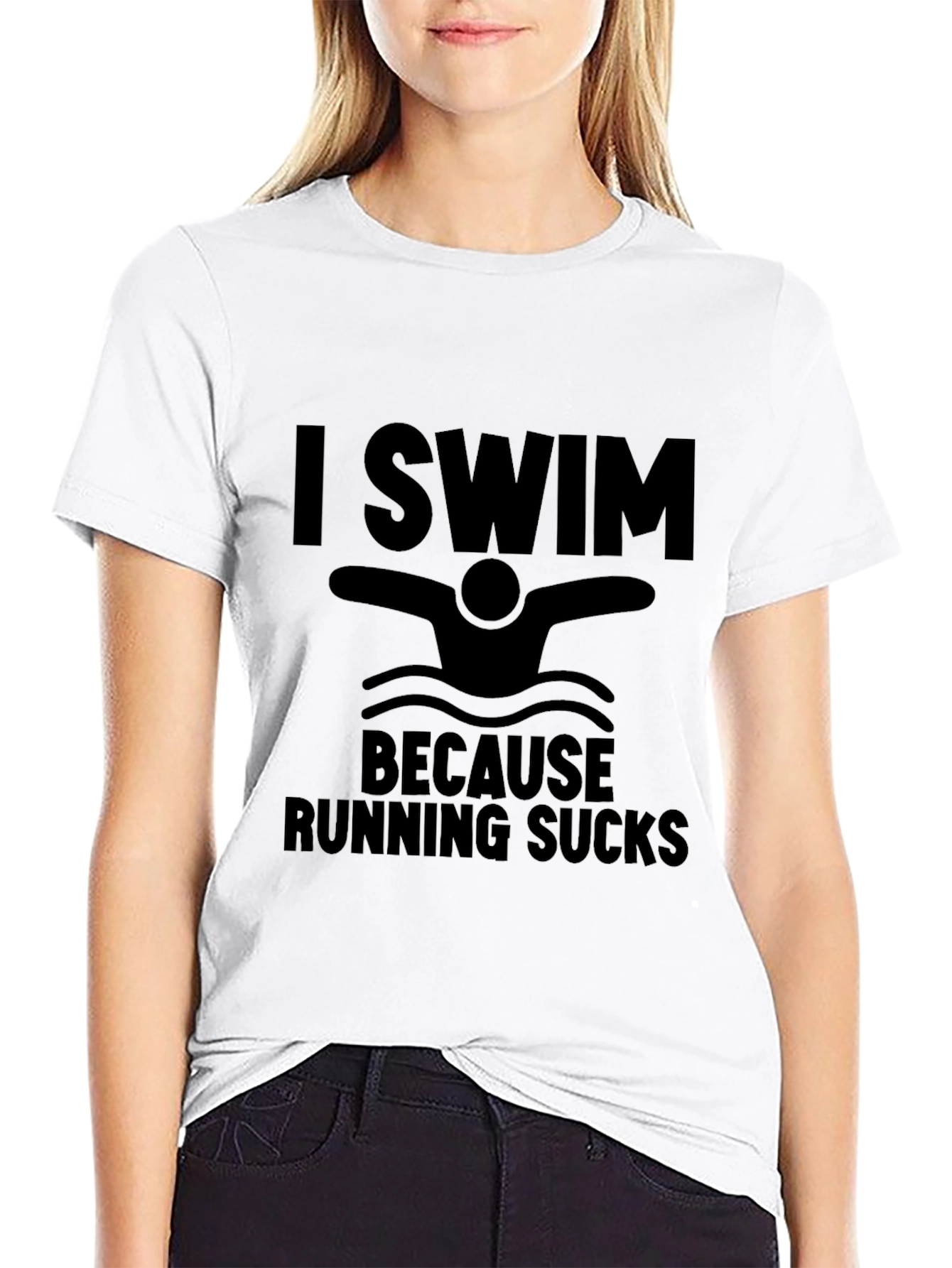 I Swim Because Running Sucks Black T-Shirt