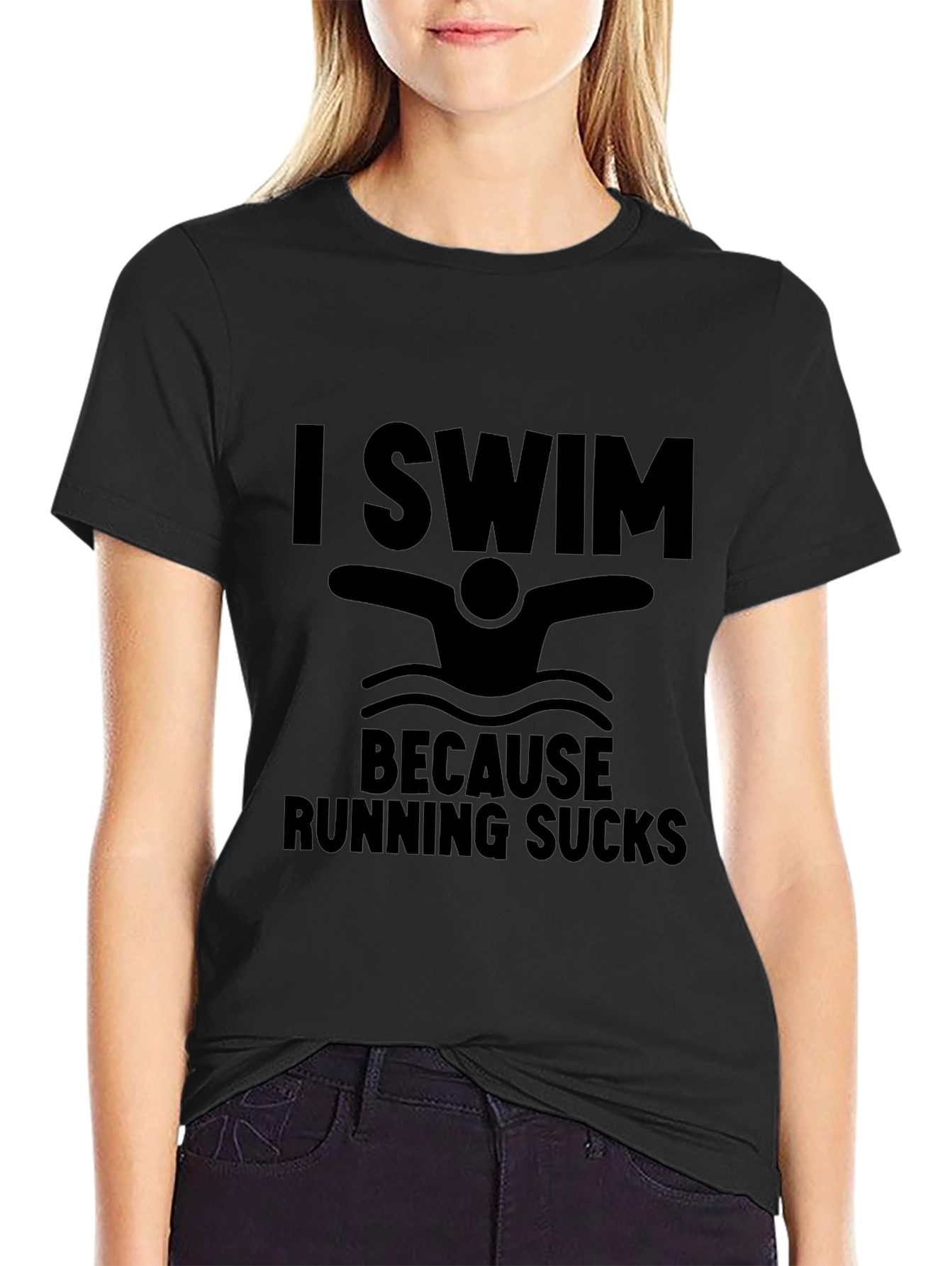 I Swim Because Running Sucks Black T-Shirt