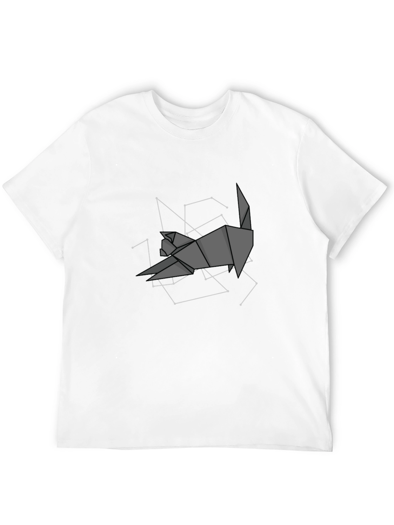 Geometric Origami Cat Constellation Black T-Shirt