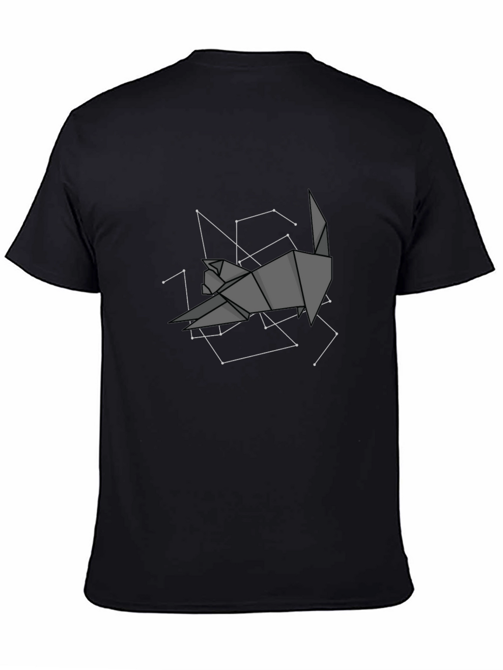 Geometric Origami Cat Constellation Black T-Shirt