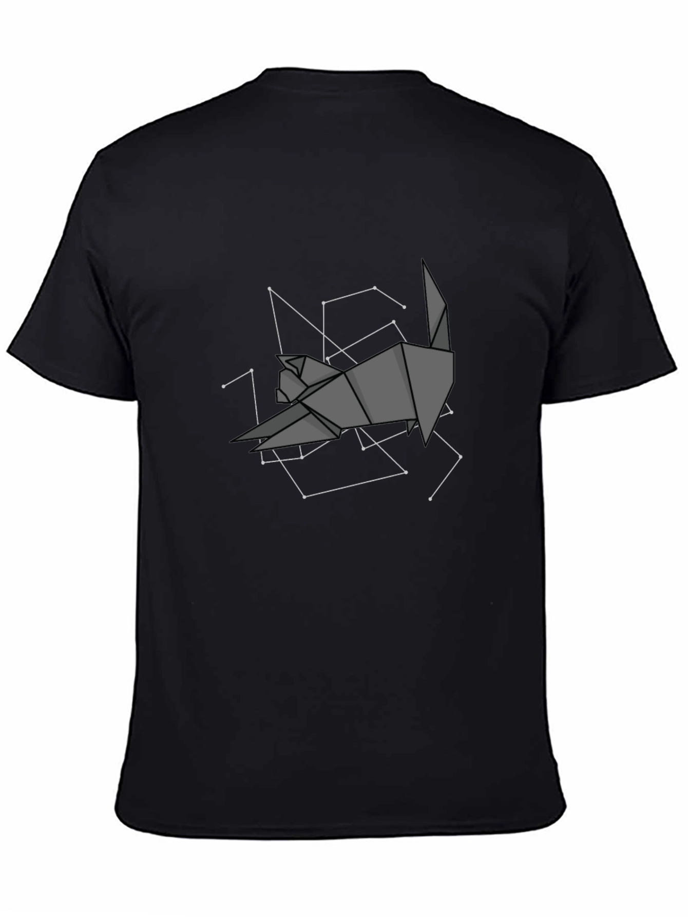 Geometric Origami Cat Constellation Black T-Shirt