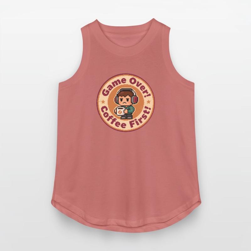 Retro Gaming Badge Game Over Coffee First