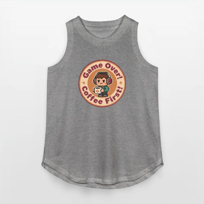 Retro Gaming Badge Game Over Coffee First