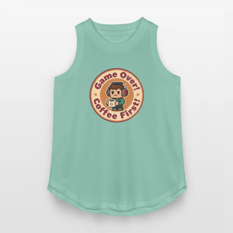 Retro Gaming Badge Game Over Coffee First