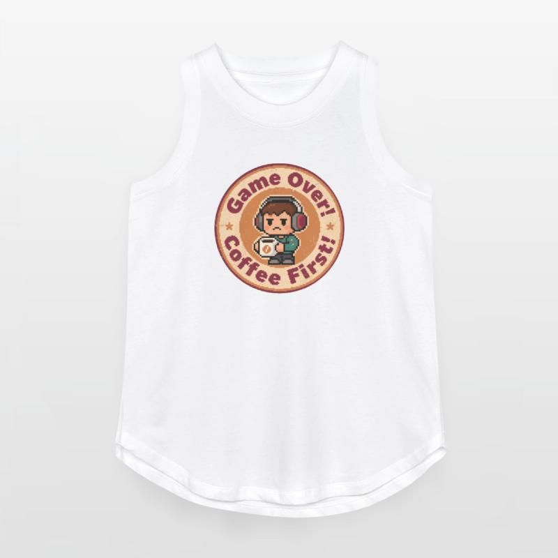 Retro Gaming Badge Game Over Coffee First