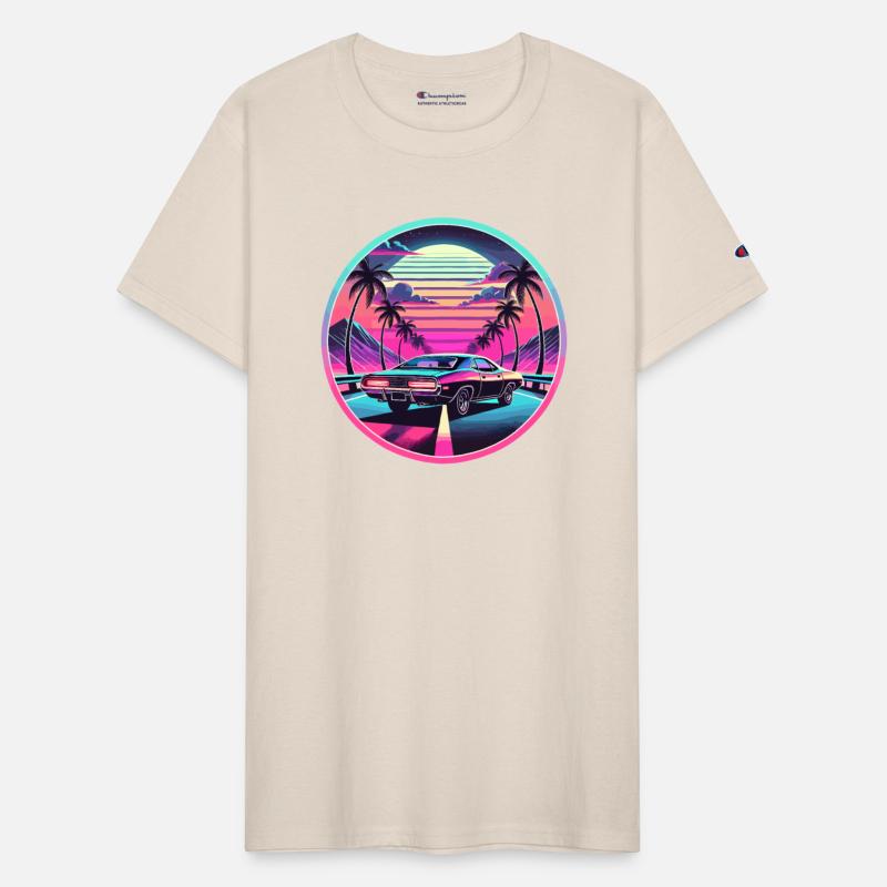 Retro Sunset Muscle Car Driving