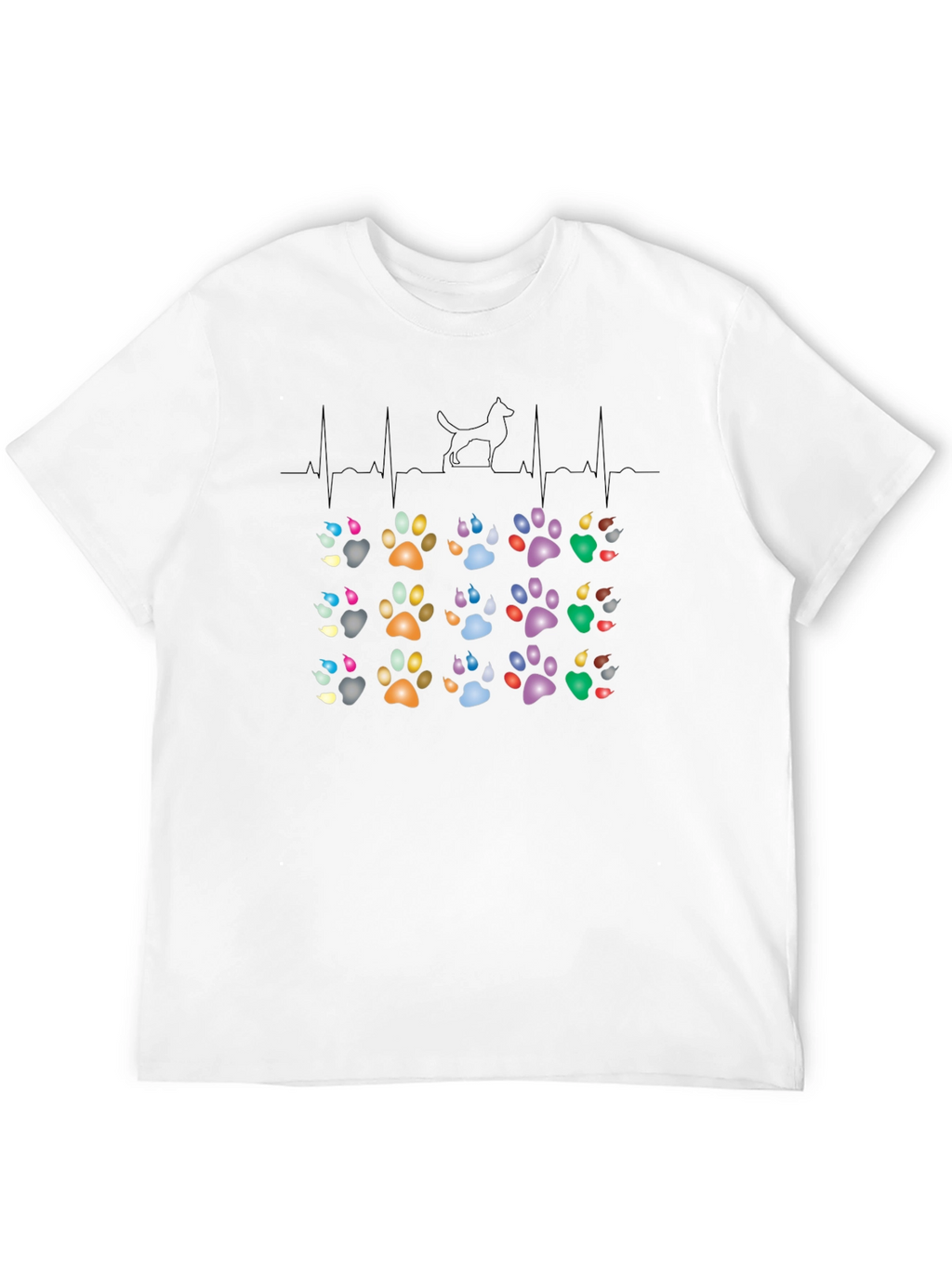 Dog Paw Heartbeat T-Shirt – Colorful Dog Lover Graphic Tee