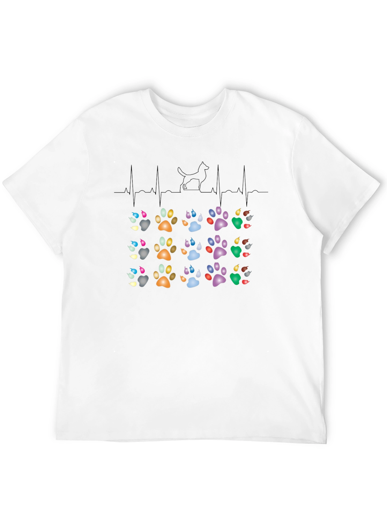 Dog Paw Heartbeat T-Shirt – Colorful Dog Lover Graphic Tee