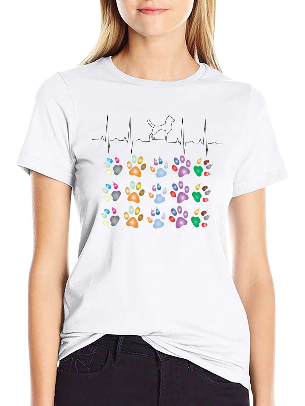 Dog Paw Heartbeat T-Shirt – Colorful Dog Lover Graphic Tee