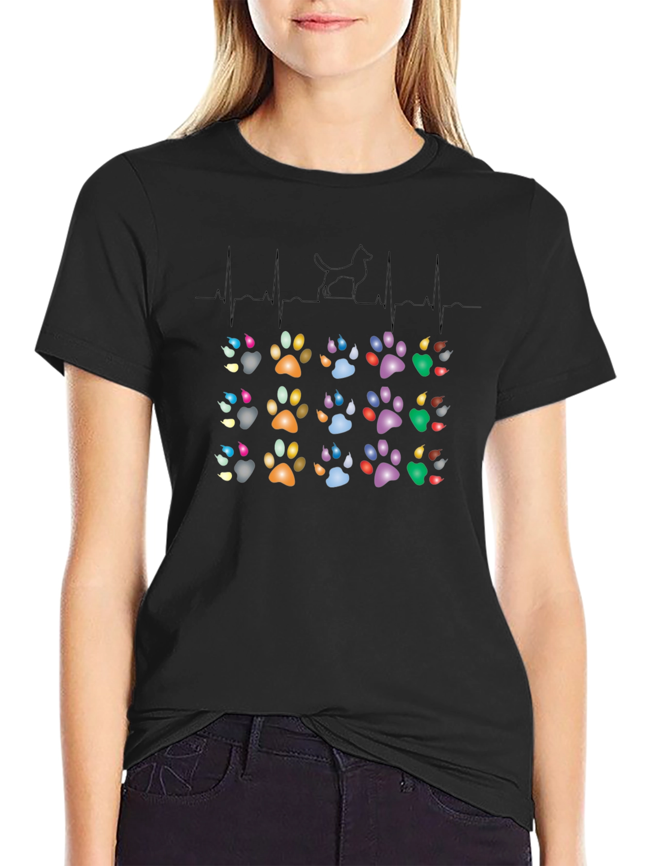 Dog Paw Heartbeat T-Shirt – Colorful Dog Lover Graphic Tee