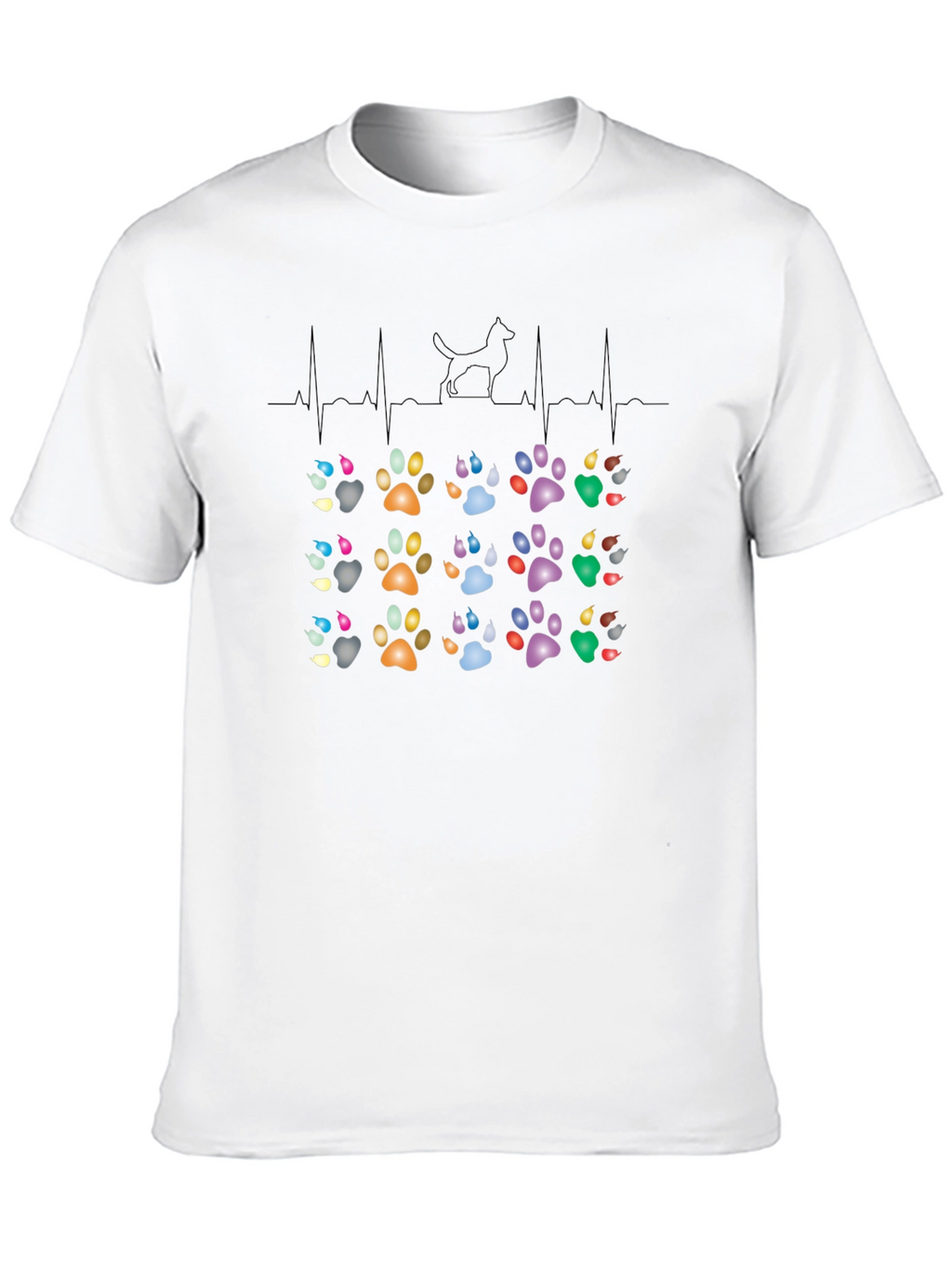 Dog Paw Heartbeat T-Shirt – Colorful Dog Lover Graphic Tee