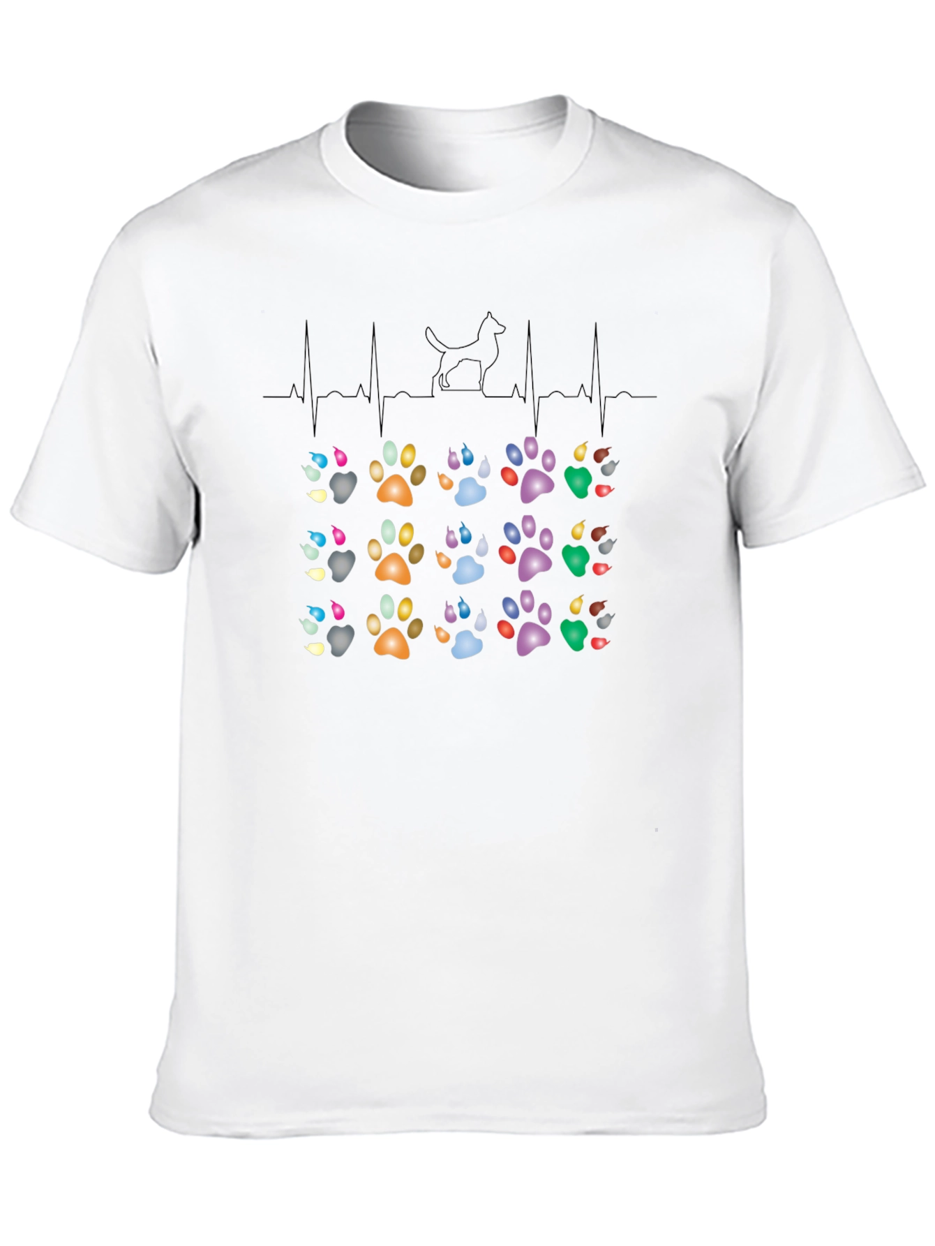 Dog Paw Heartbeat T-Shirt – Colorful Dog Lover Graphic Tee