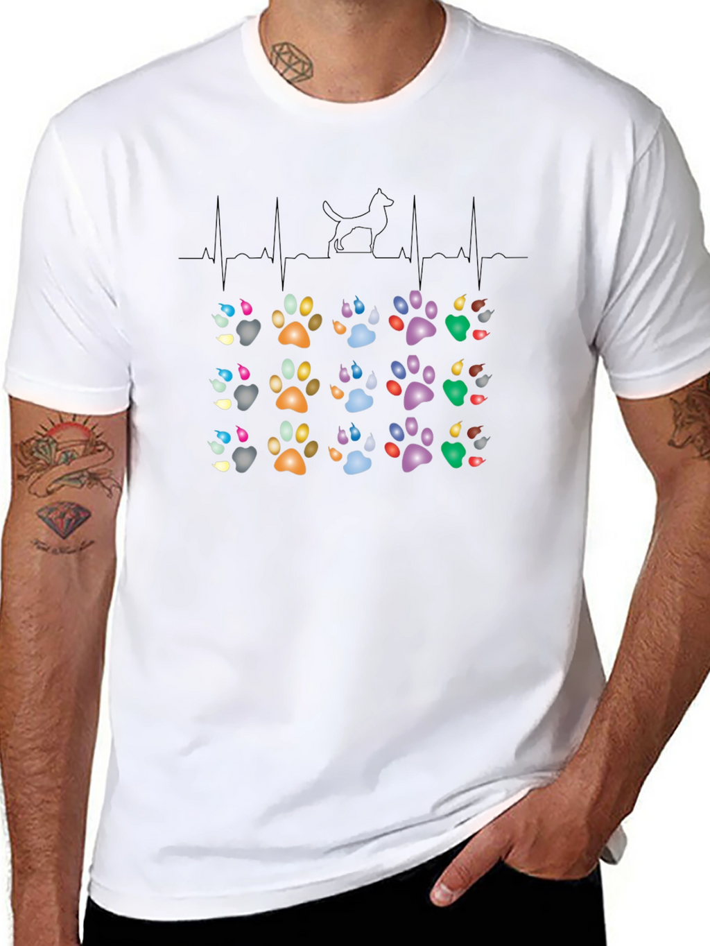 Dog Paw Heartbeat T-Shirt – Colorful Dog Lover Graphic Tee