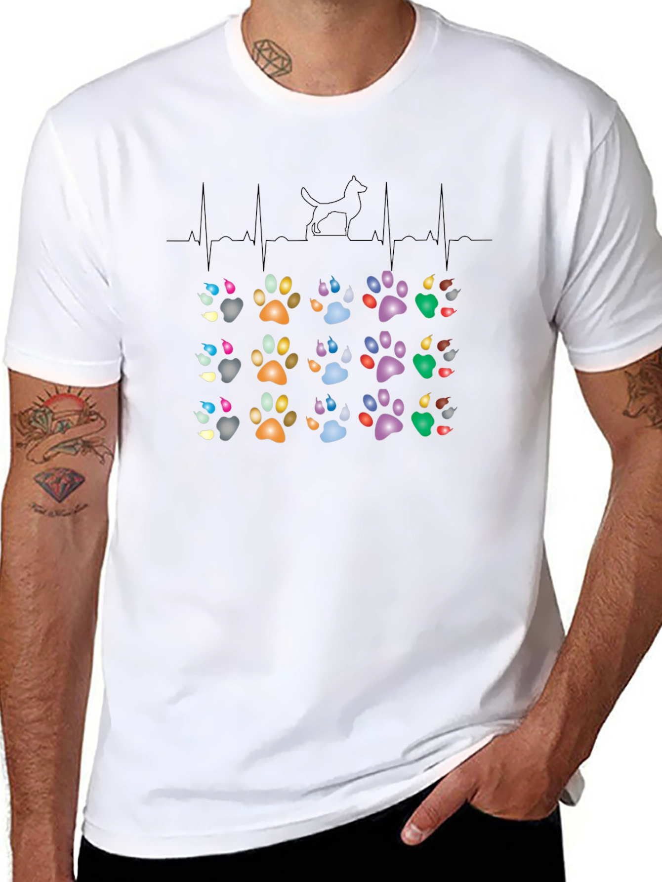 Dog Paw Heartbeat T-Shirt – Colorful Dog Lover Graphic Tee