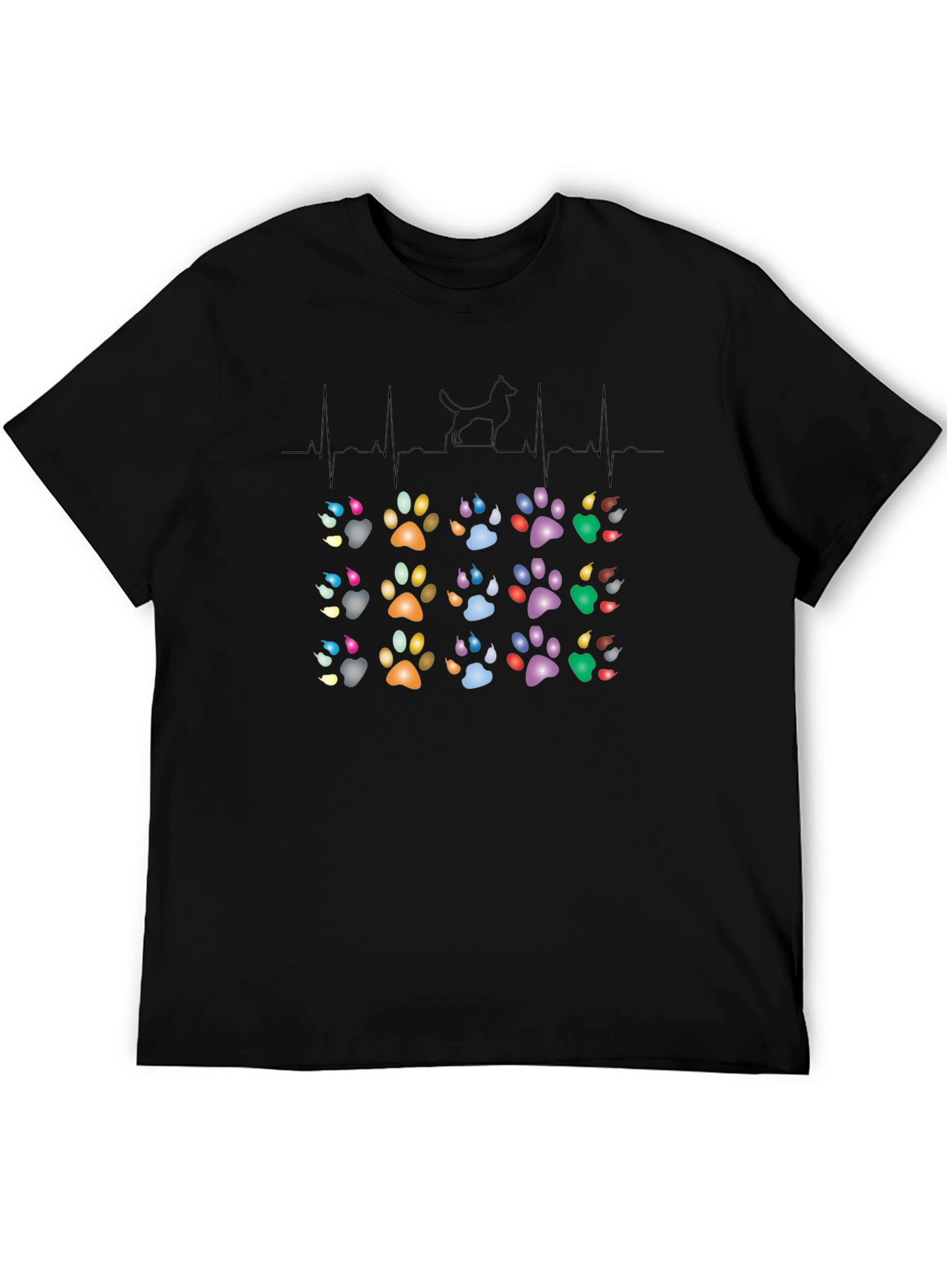 Dog Paw Heartbeat T-Shirt – Colorful Dog Lover Graphic Tee