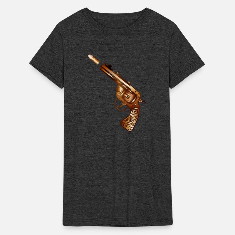 richly decorated steampunk revolver with cartridge