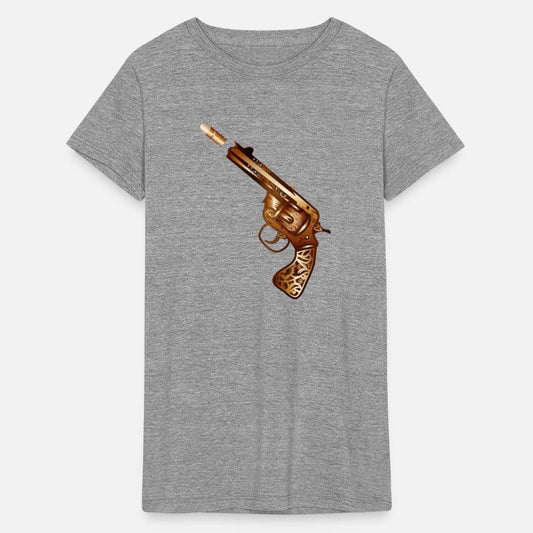 richly decorated steampunk revolver with cartridge