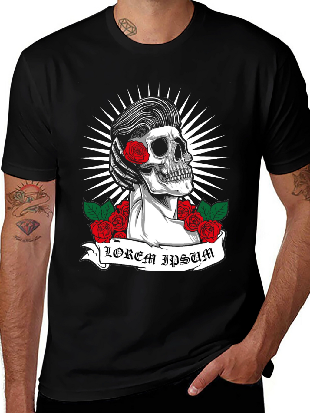 Skull & Roses Graphic Tee - Rockabilly Style