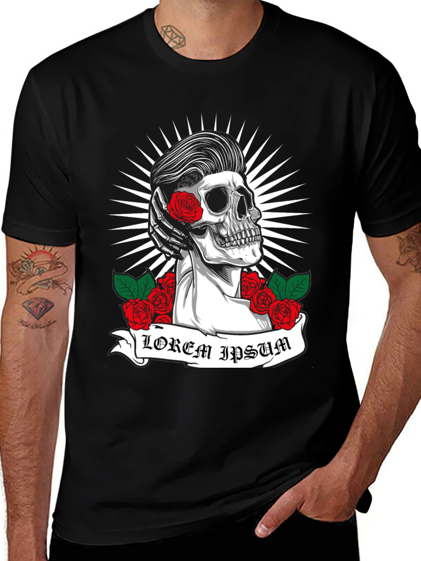 Skull & Roses Graphic Tee - Rockabilly Style