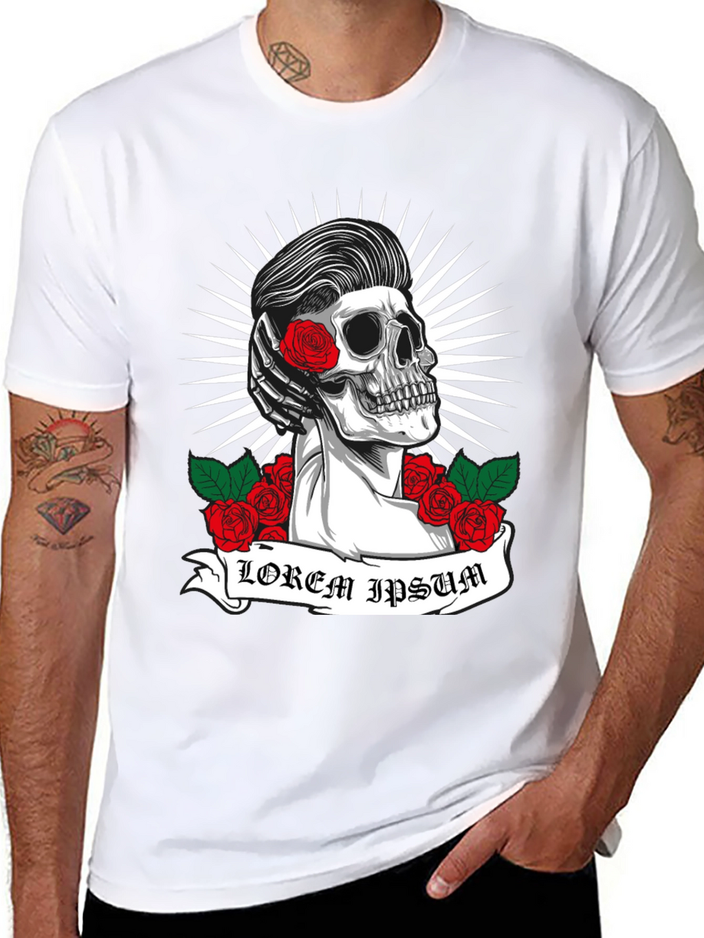 Skull & Roses Graphic Tee - Rockabilly Style