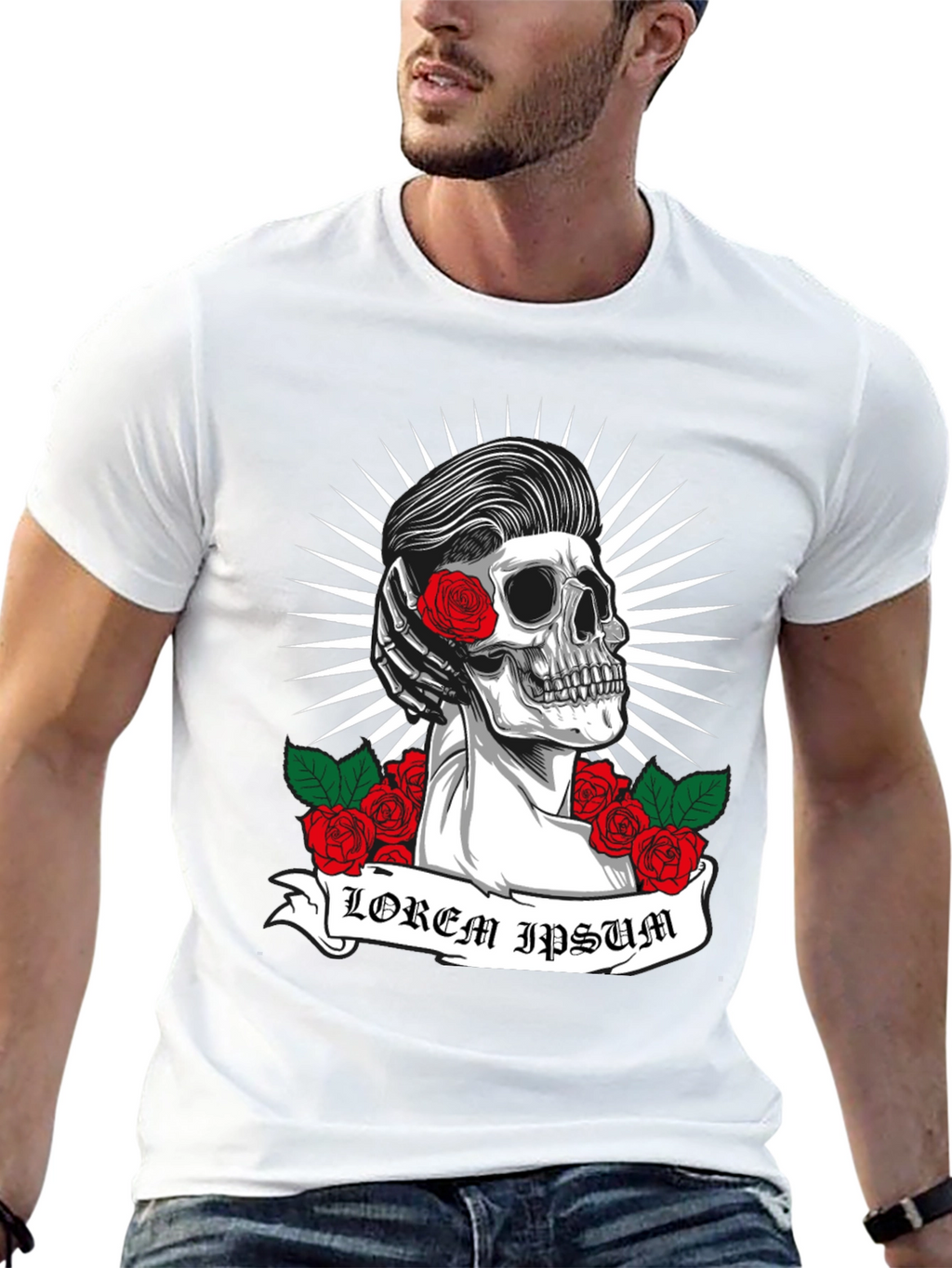Skull & Roses Graphic Tee - Rockabilly Style