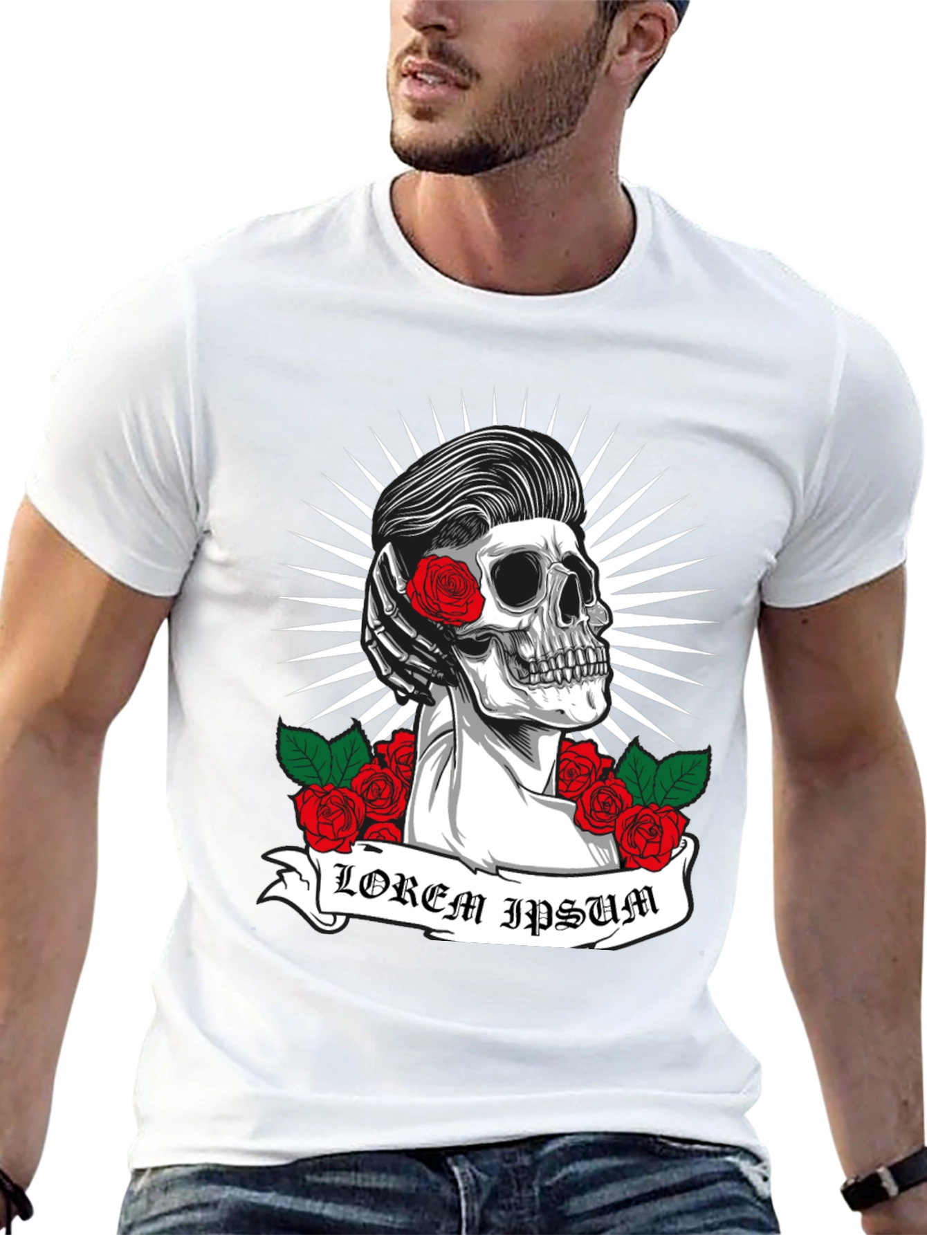 Skull & Roses Graphic Tee - Rockabilly Style