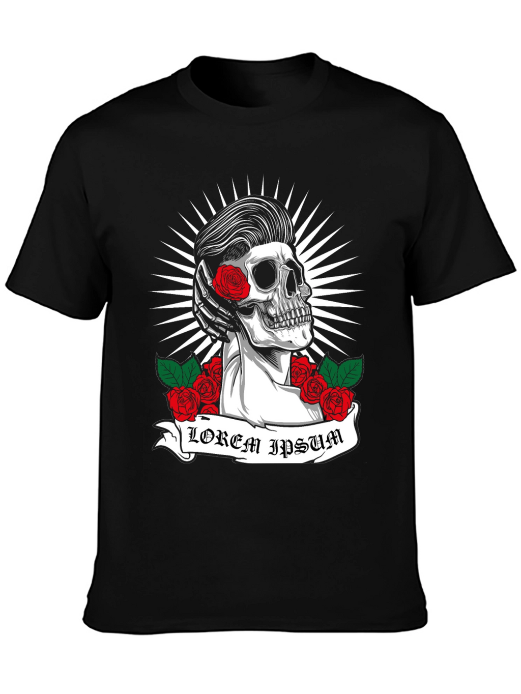 Skull & Roses Graphic Tee - Rockabilly Style