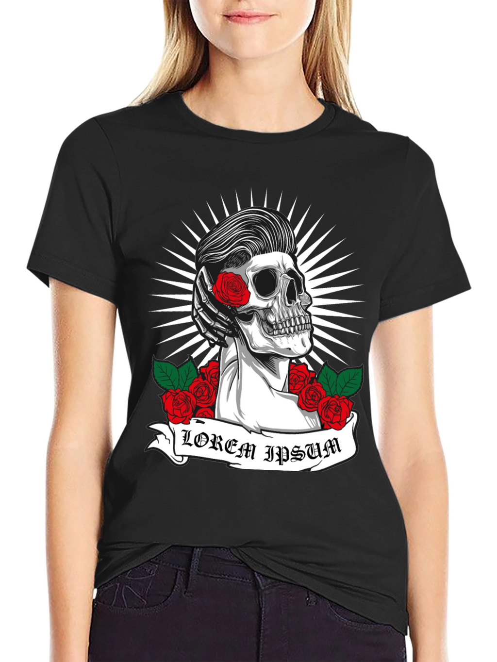 Skull & Roses Graphic Tee - Rockabilly Style