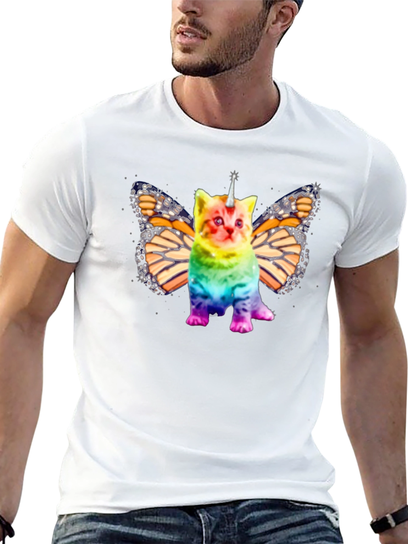 Unicorn Cat Butterfly Wings Black T-shirt