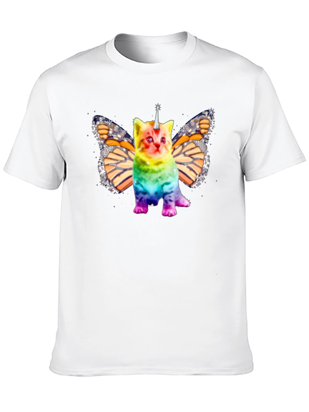 Unicorn Cat Butterfly Wings Black T-shirt