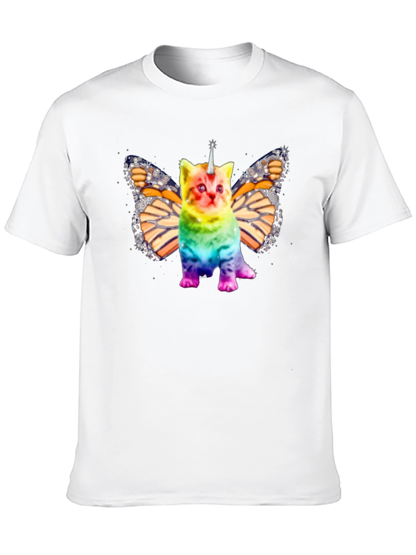 Unicorn Cat Butterfly Wings Black T-shirt