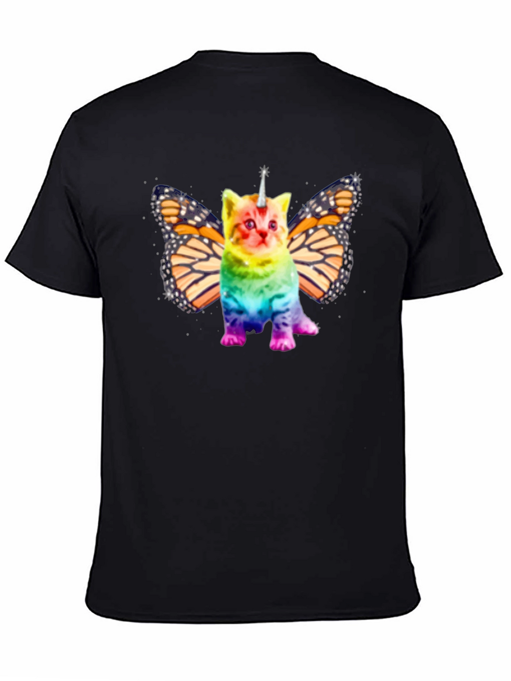 Unicorn Cat Butterfly Wings Black T-shirt