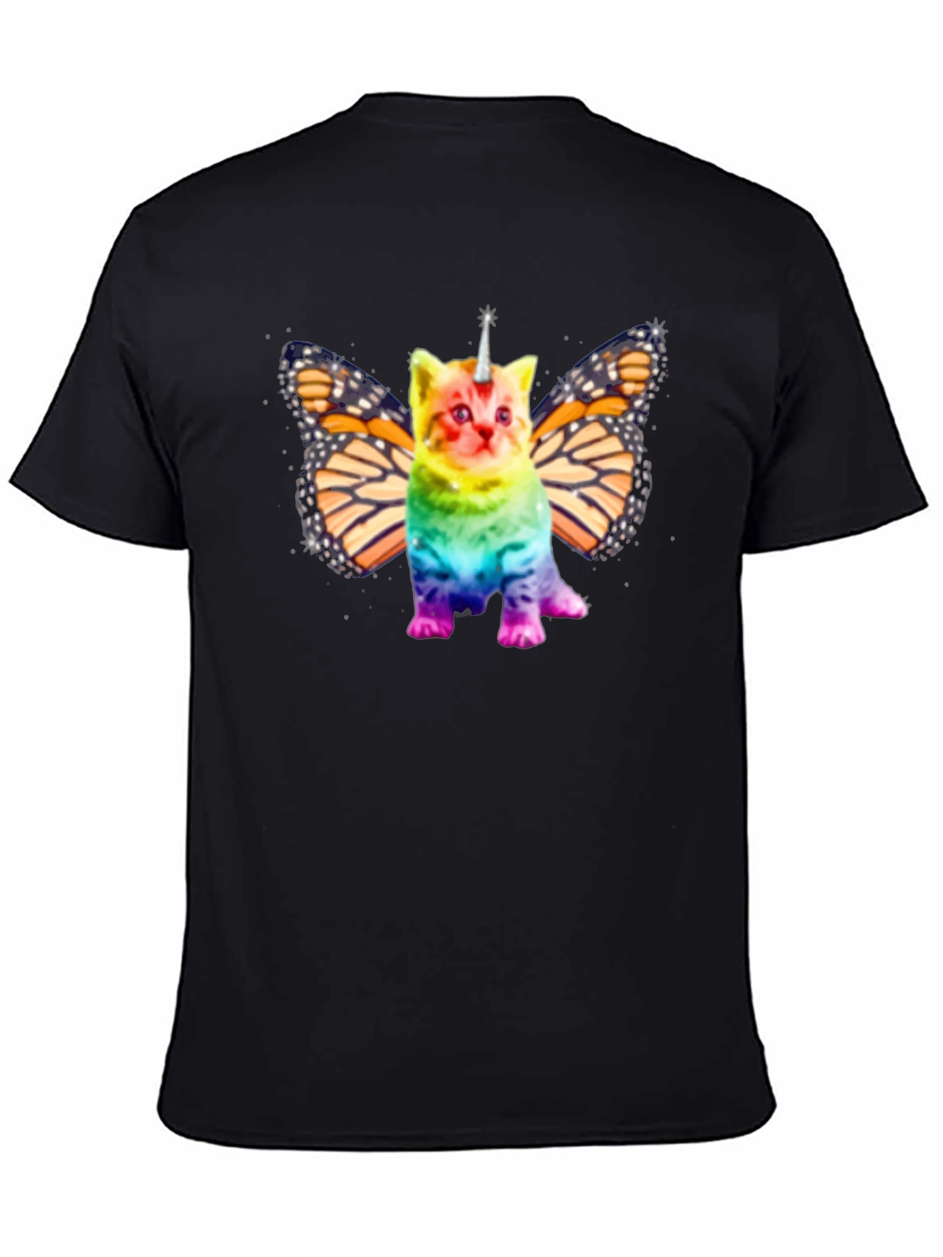 Unicorn Cat Butterfly Wings Black T-shirt