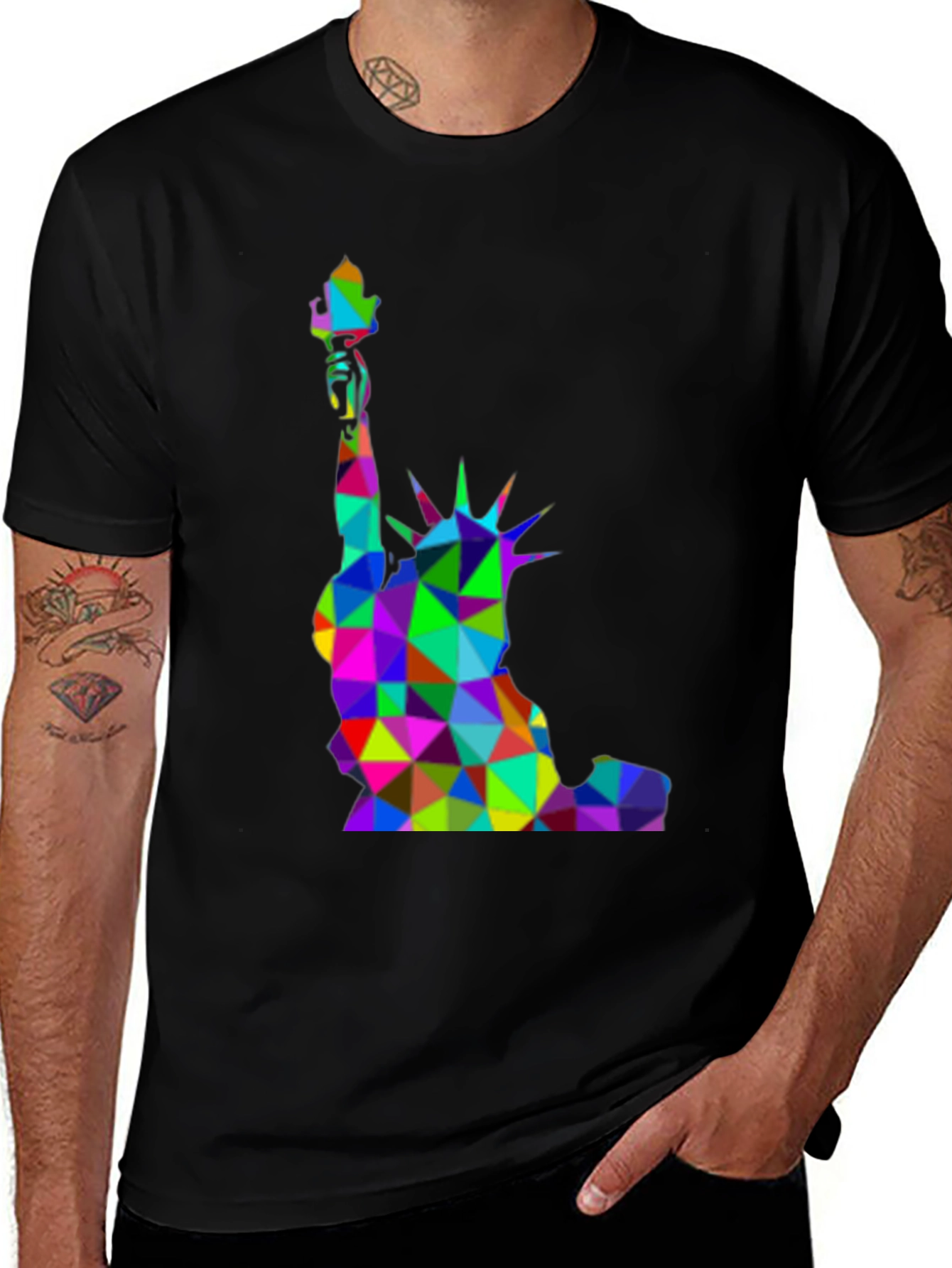 Geometric Statue of Liberty T-Shirt - Colorful Graphic Tee