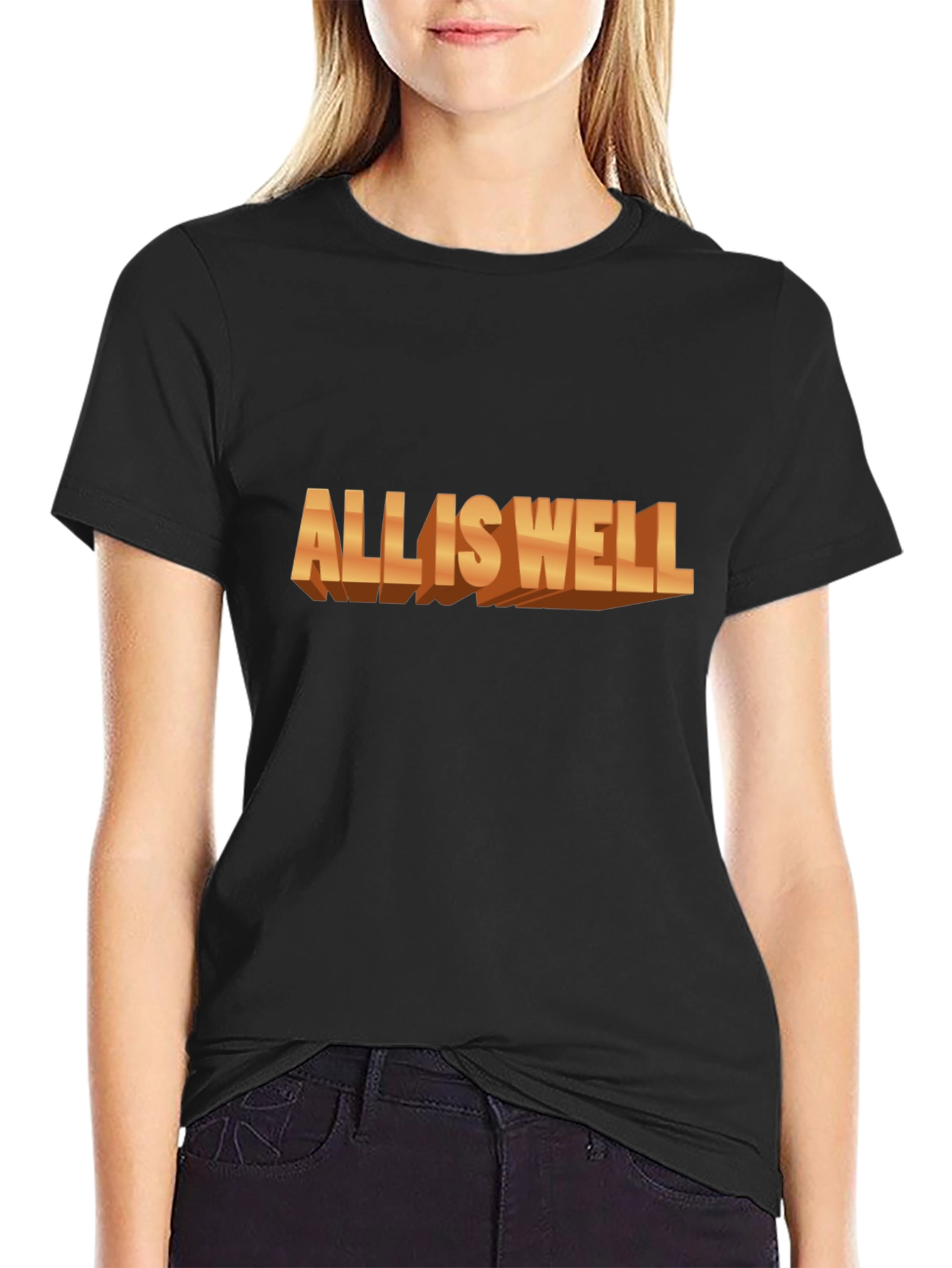 All Is Well 3D Graphic Tee - Black Casual T-Shirt