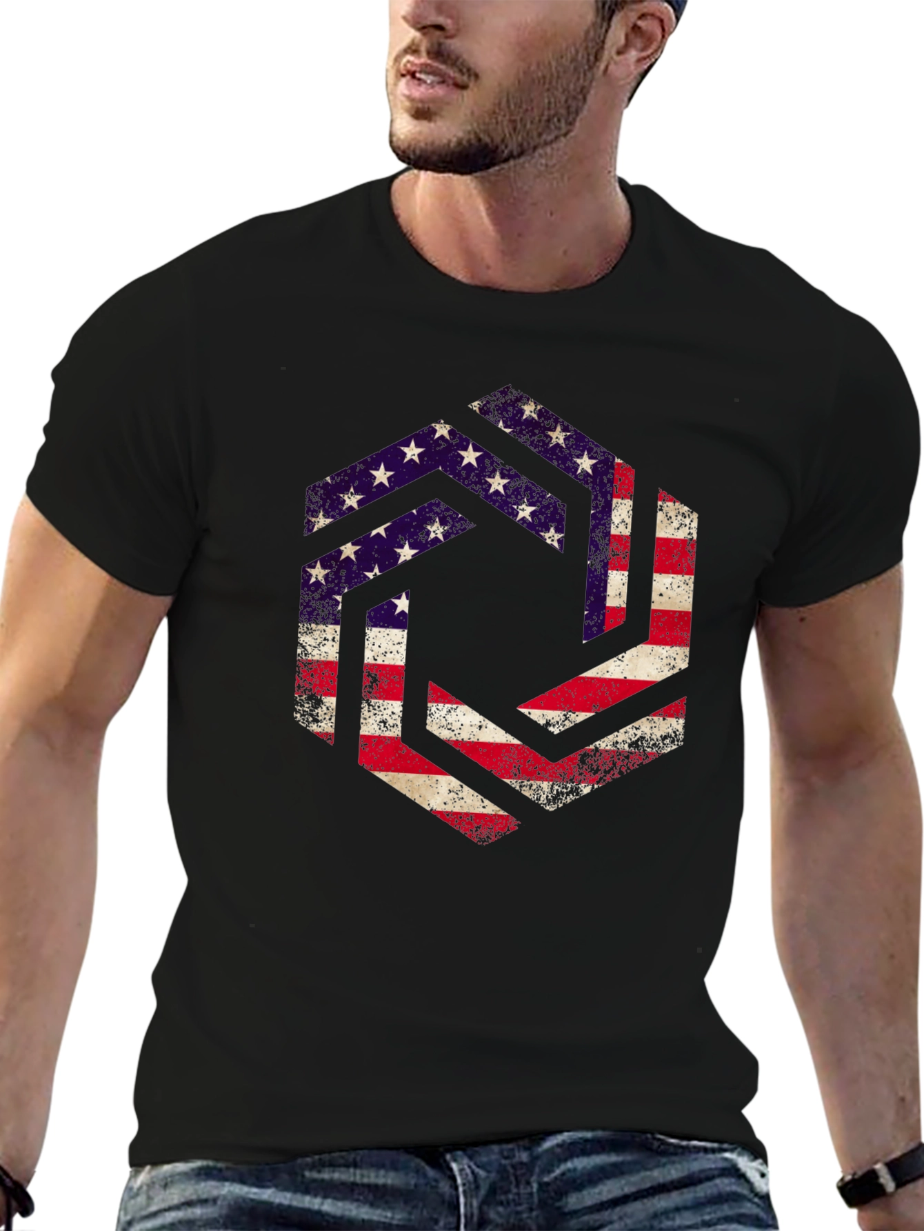 American Flag Graphic Print Mens T-Shirt