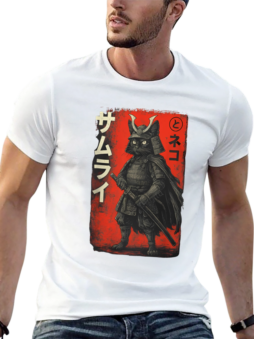 Samurai Cat T-Shirt - Warrior Feline Graphic Tee