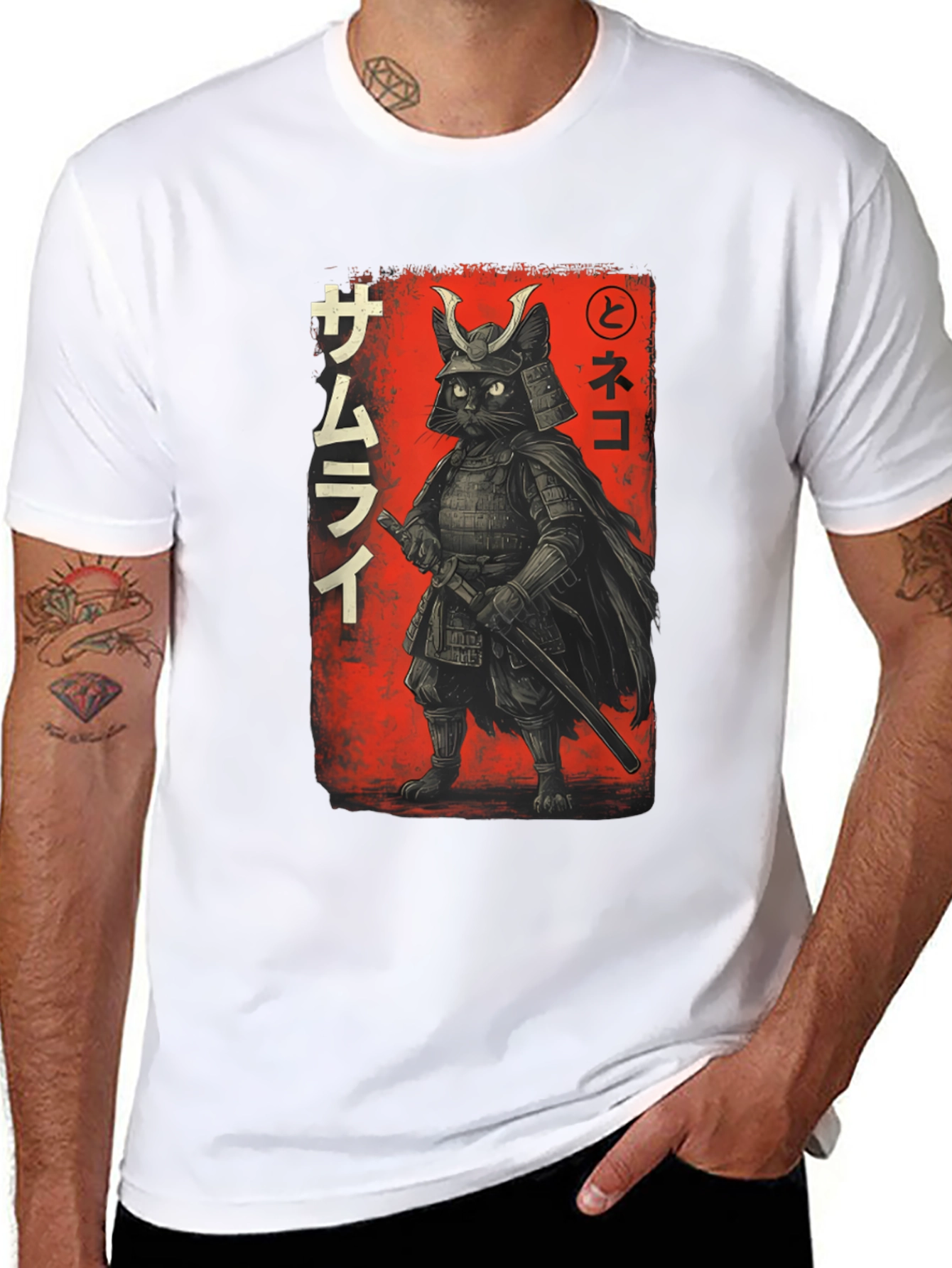 Samurai Cat T-Shirt - Warrior Feline Graphic Tee