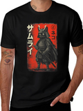 Samurai Cat T-Shirt - Warrior Feline Graphic Tee