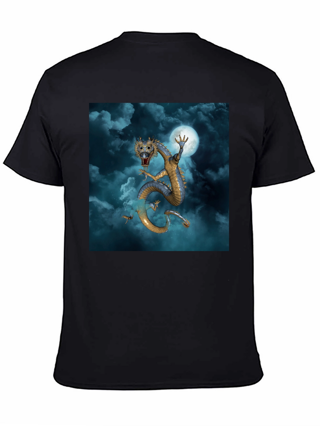 Dragon & Moon Graphic Tee - Premium Black Cotton