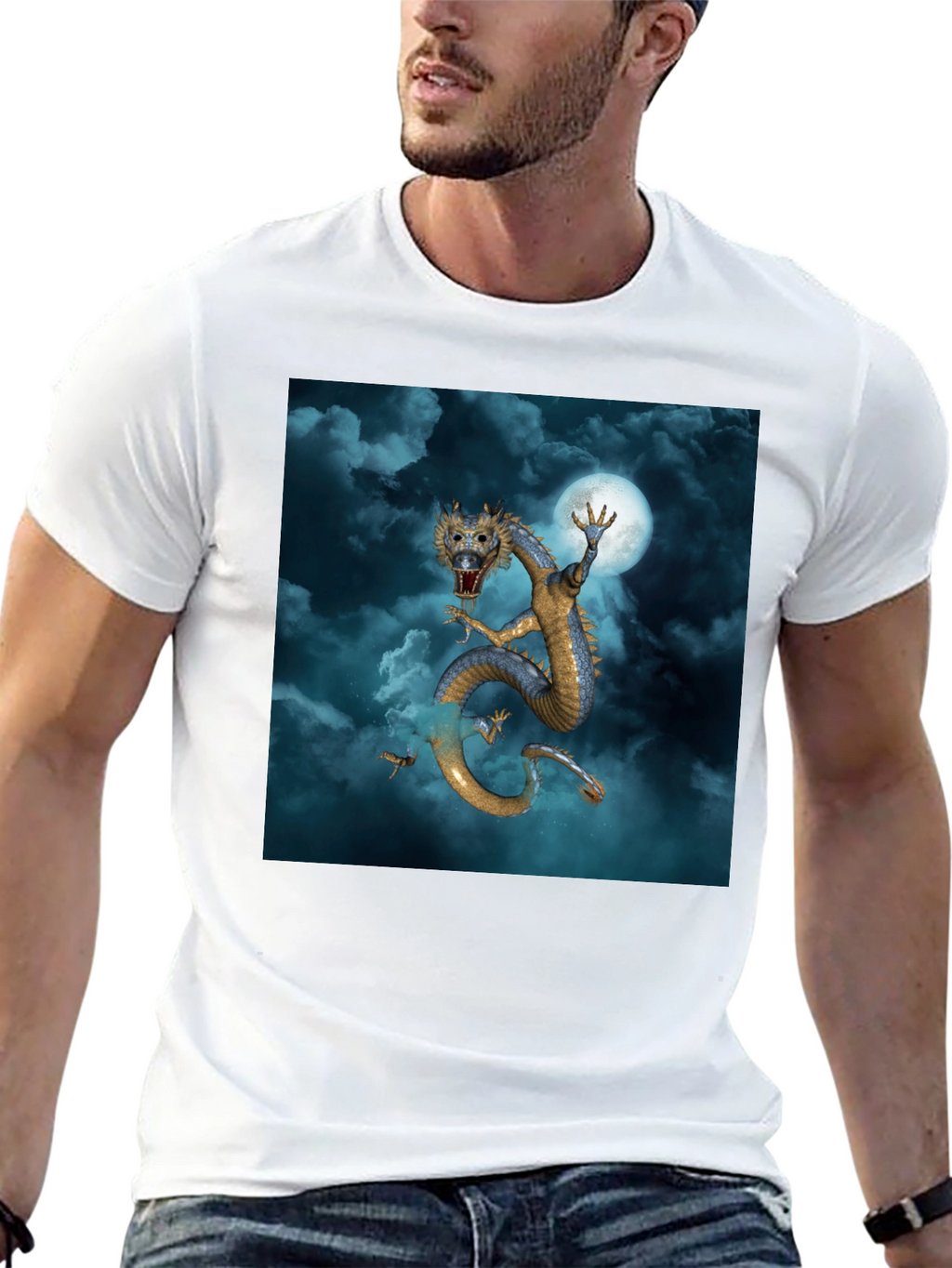 Dragon & Moon Graphic Tee - Premium Black Cotton