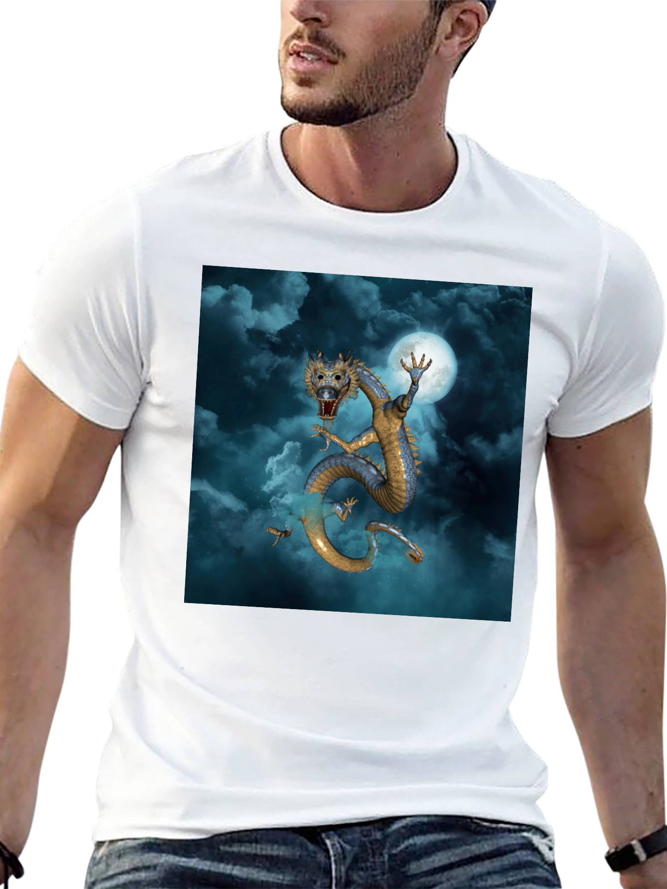 Dragon & Moon Graphic Tee - Premium Black Cotton