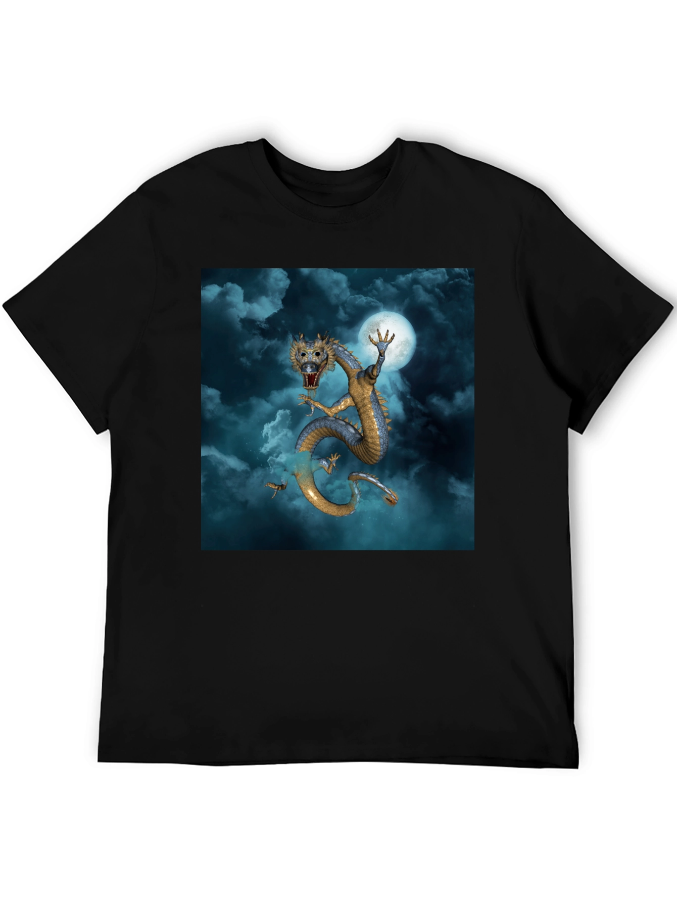 Dragon & Moon Graphic Tee - Premium Black Cotton