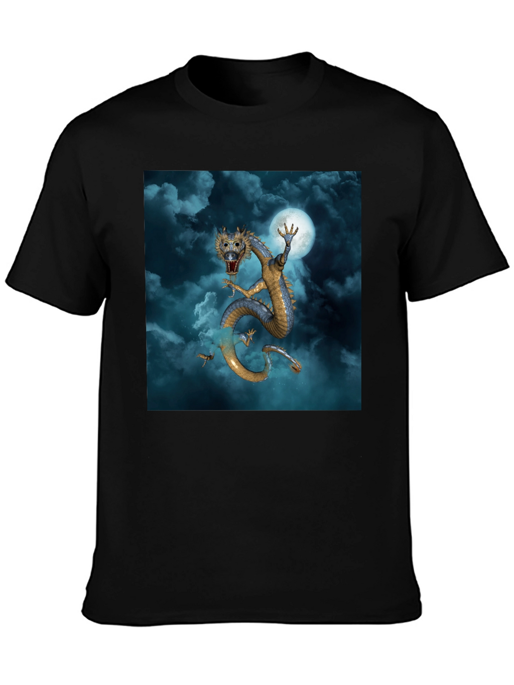Dragon & Moon Graphic Tee - Premium Black Cotton