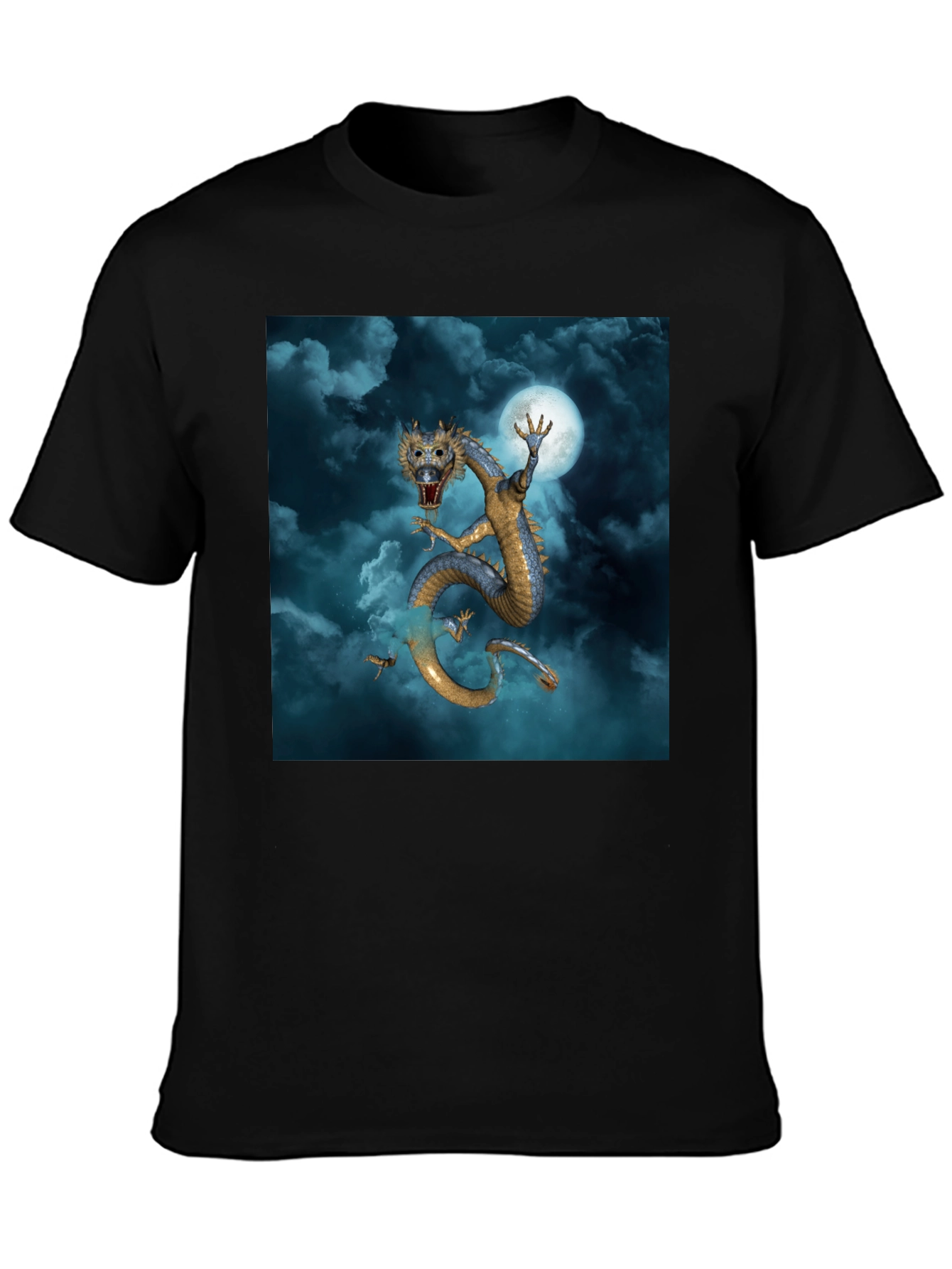 Dragon & Moon Graphic Tee - Premium Black Cotton