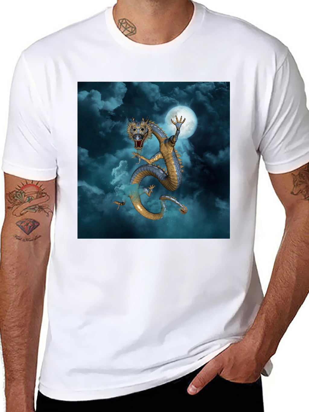 Dragon & Moon Graphic Tee - Premium Black Cotton