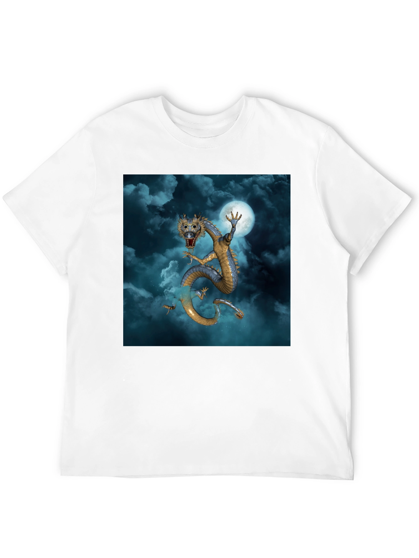 Dragon & Moon Graphic Tee - Premium Black Cotton